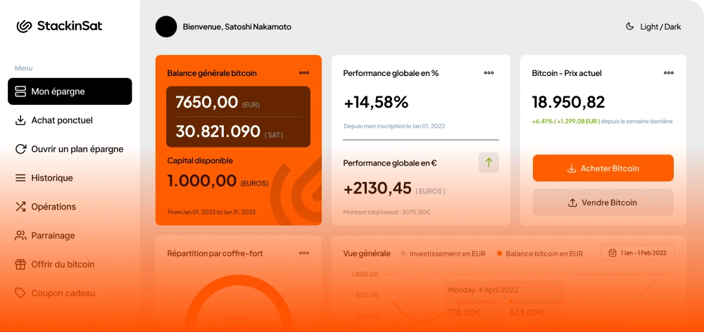 Page d'accueil de l'application StackinSat